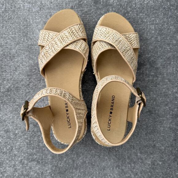 Lucky Brand Sandals Womens Size 6.5 Natural Wagoo Platform Espadrille Strappy - Picture 5 of 12